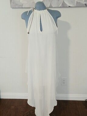Find Me Plus Chic Cream Dress with Gold Chain Accents